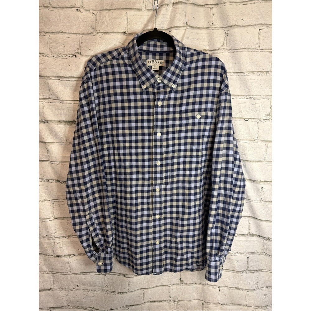 Orvis Classic Collection Men's XL 100% Cotton Blue Long Sleeve Button‎ Shirt